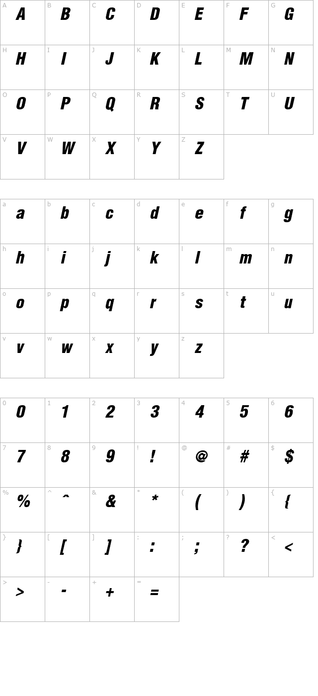 hallmarke-condensed-black-italic character map