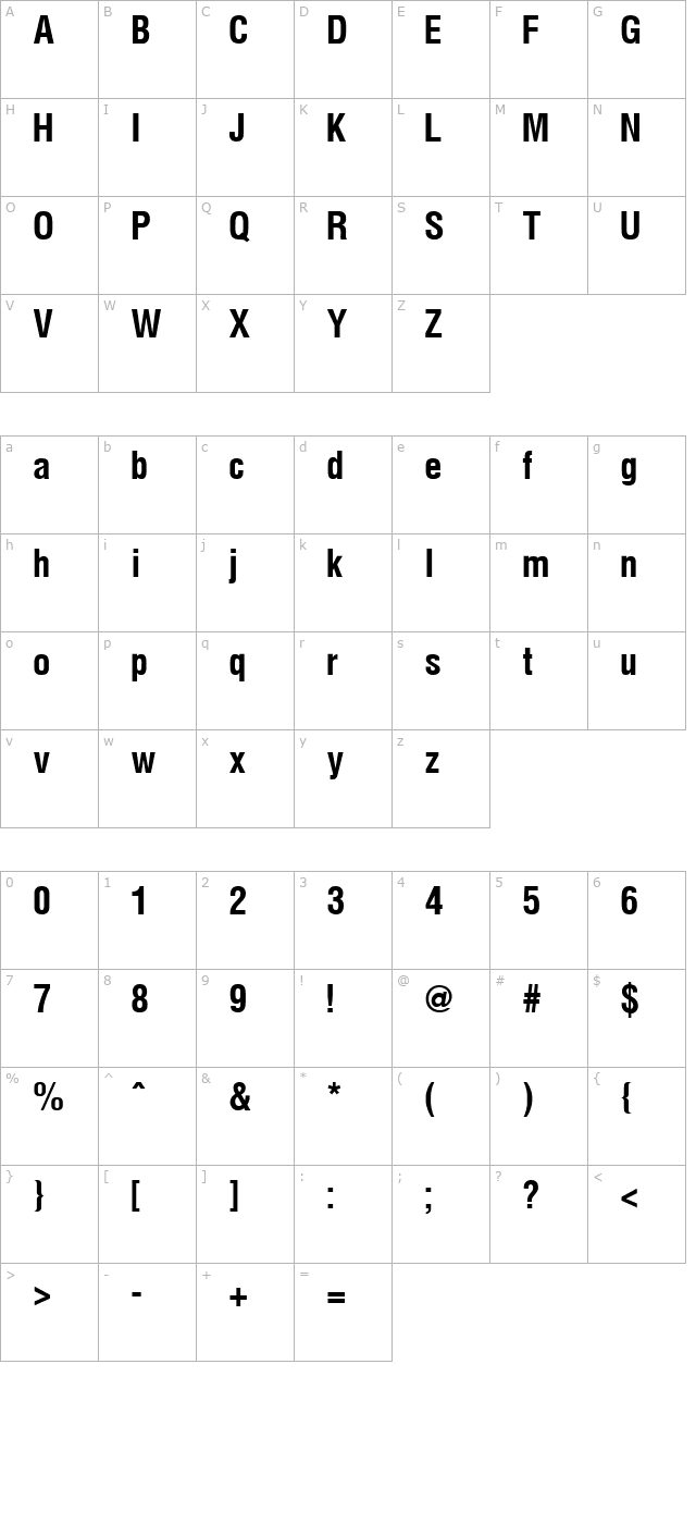 hallmarke-condensed-bold character map