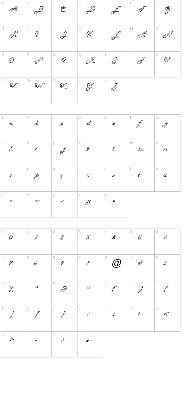 Halo Italic character map