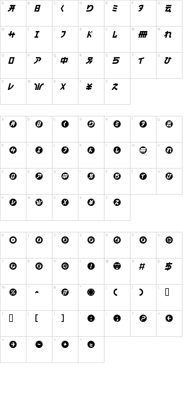 HaMangaIrregularLL Italic character map