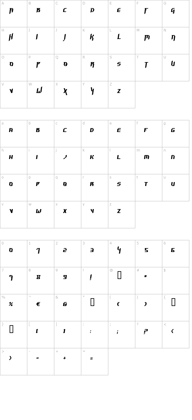 hammerhead-italic character map