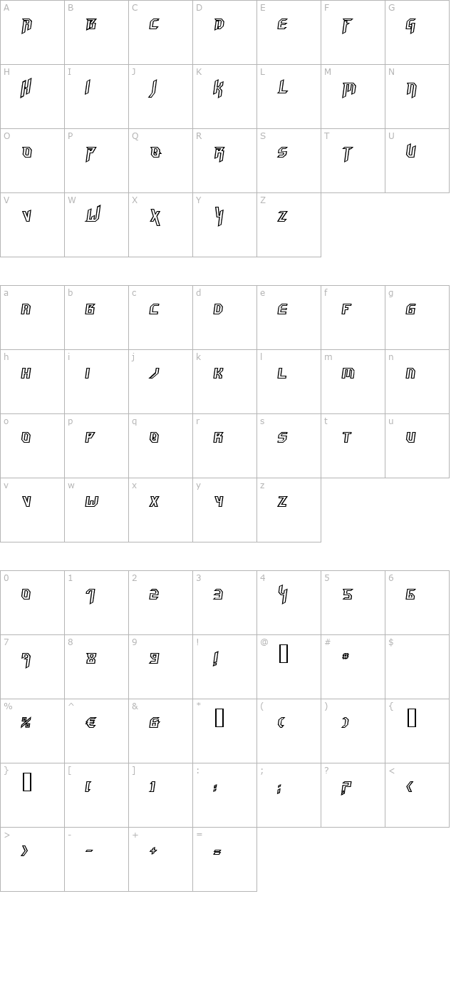 HammerheadOutline Italic character map