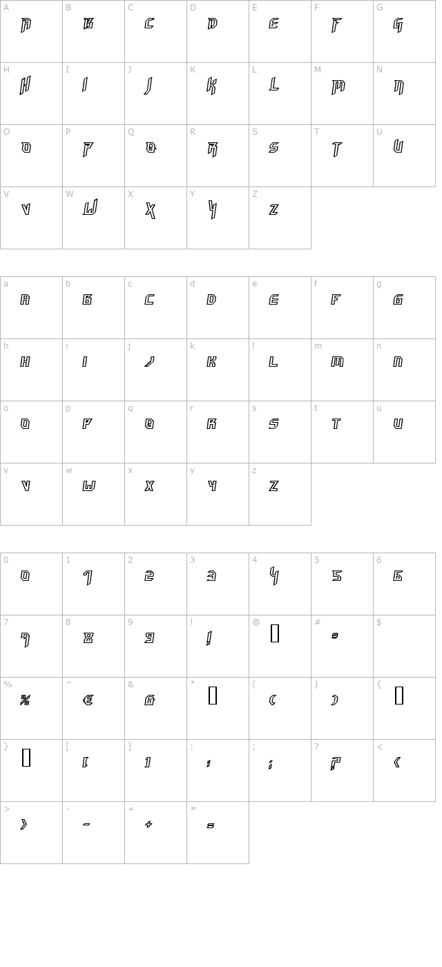 hammerheadoutline-italic character map