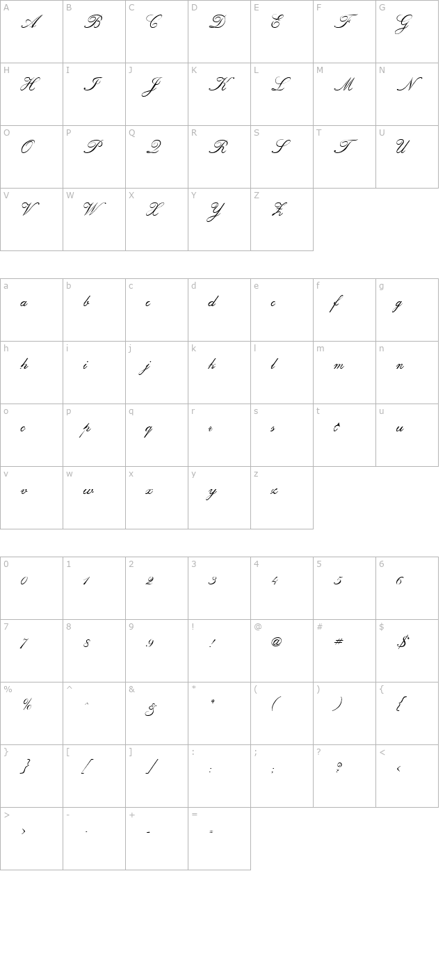 hampton-script character map