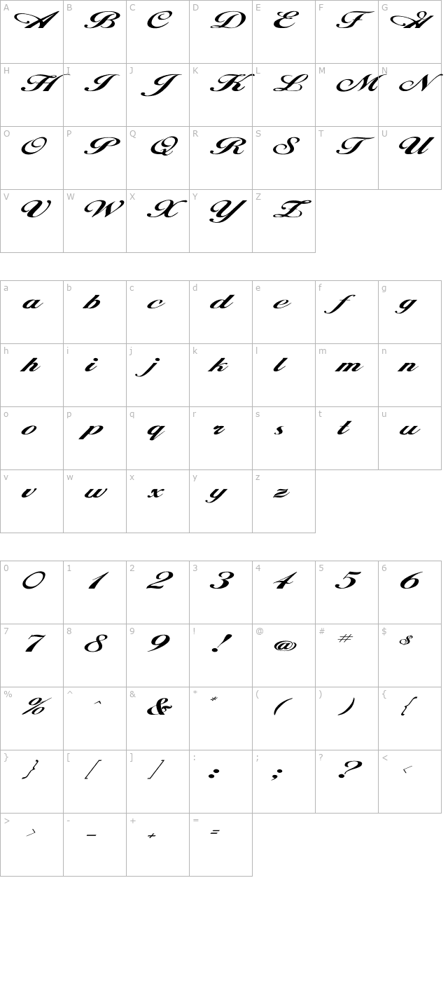 Hancock Ex character map