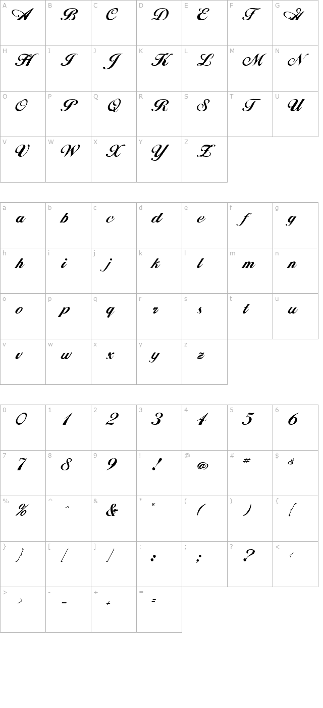 Hancock Regular character map