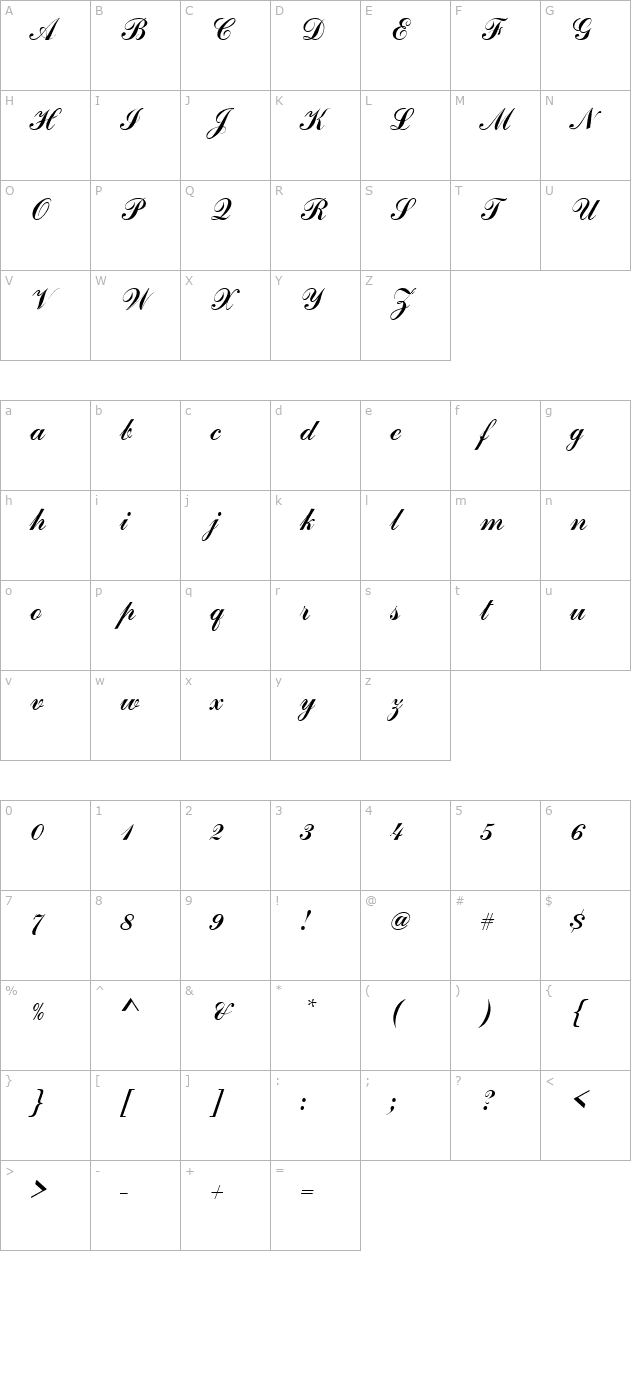 handscript-sf character map