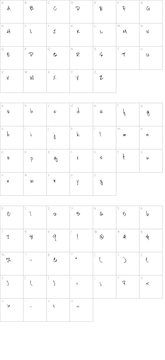 handscriptlefty-regular character map