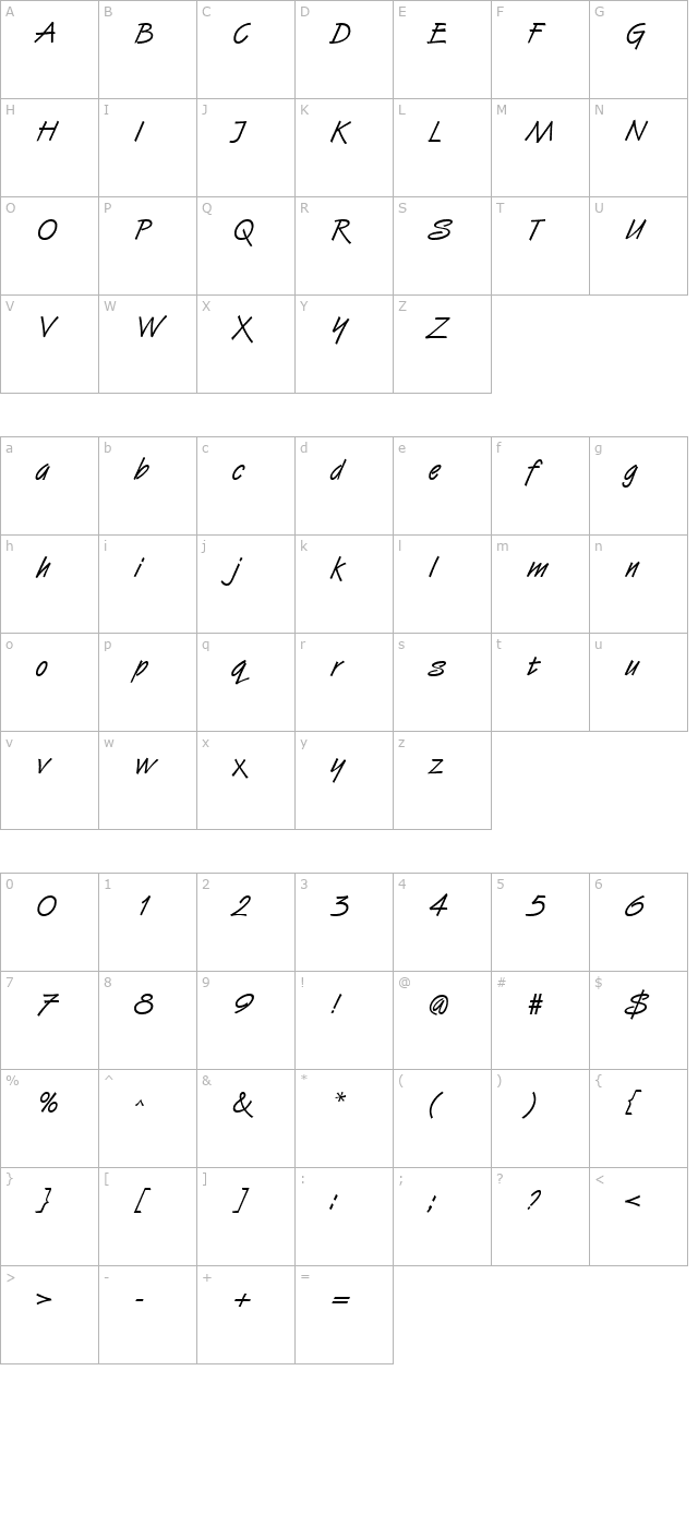 HandStroke Regular character map