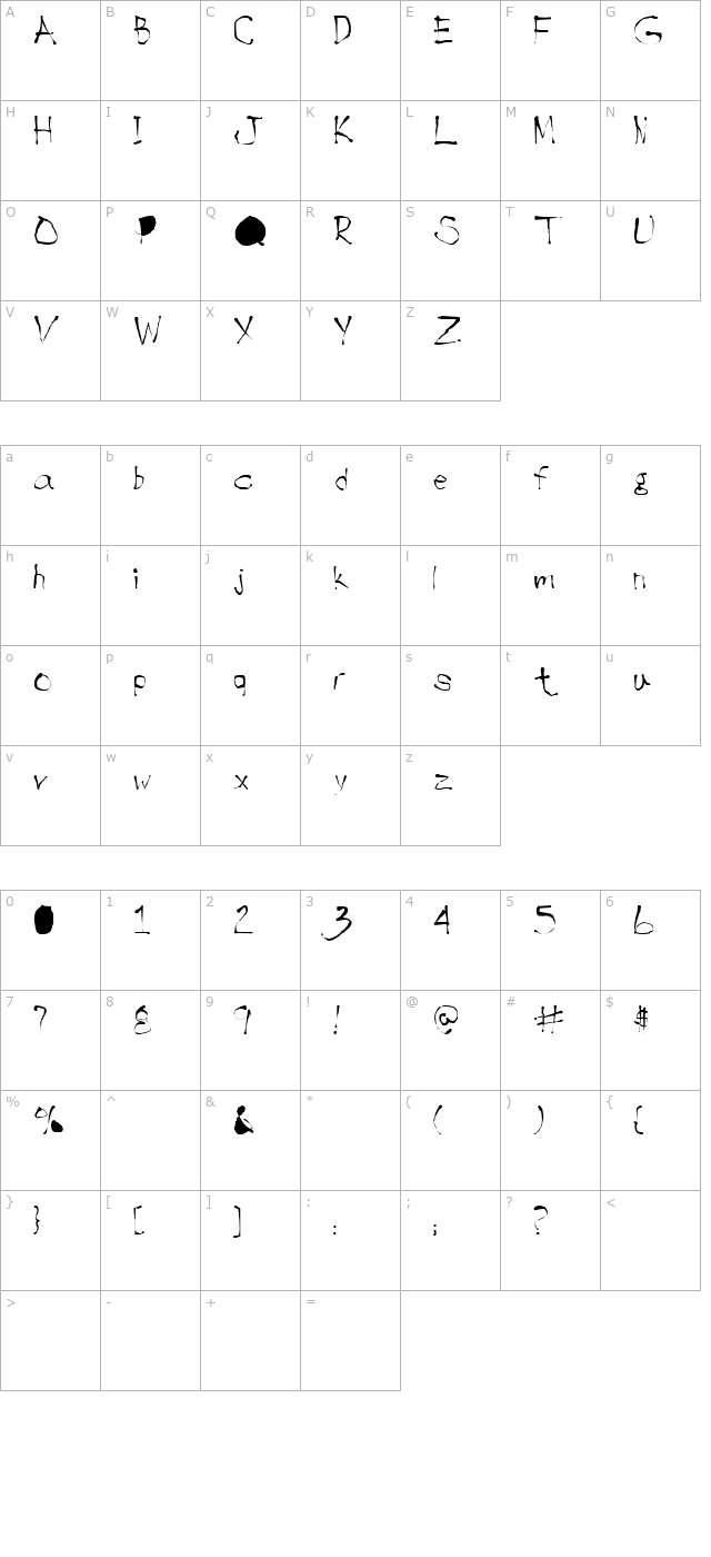 Handwrite Regular character map