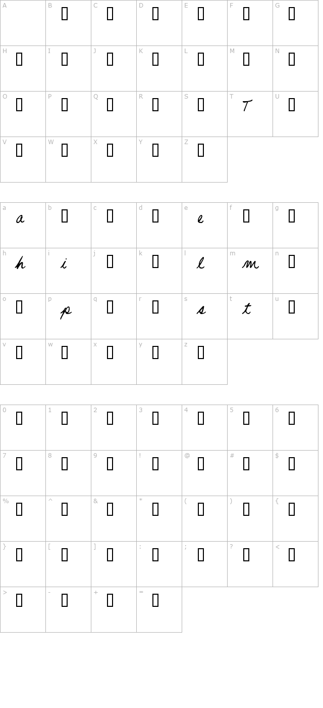 Handwriting Script character map