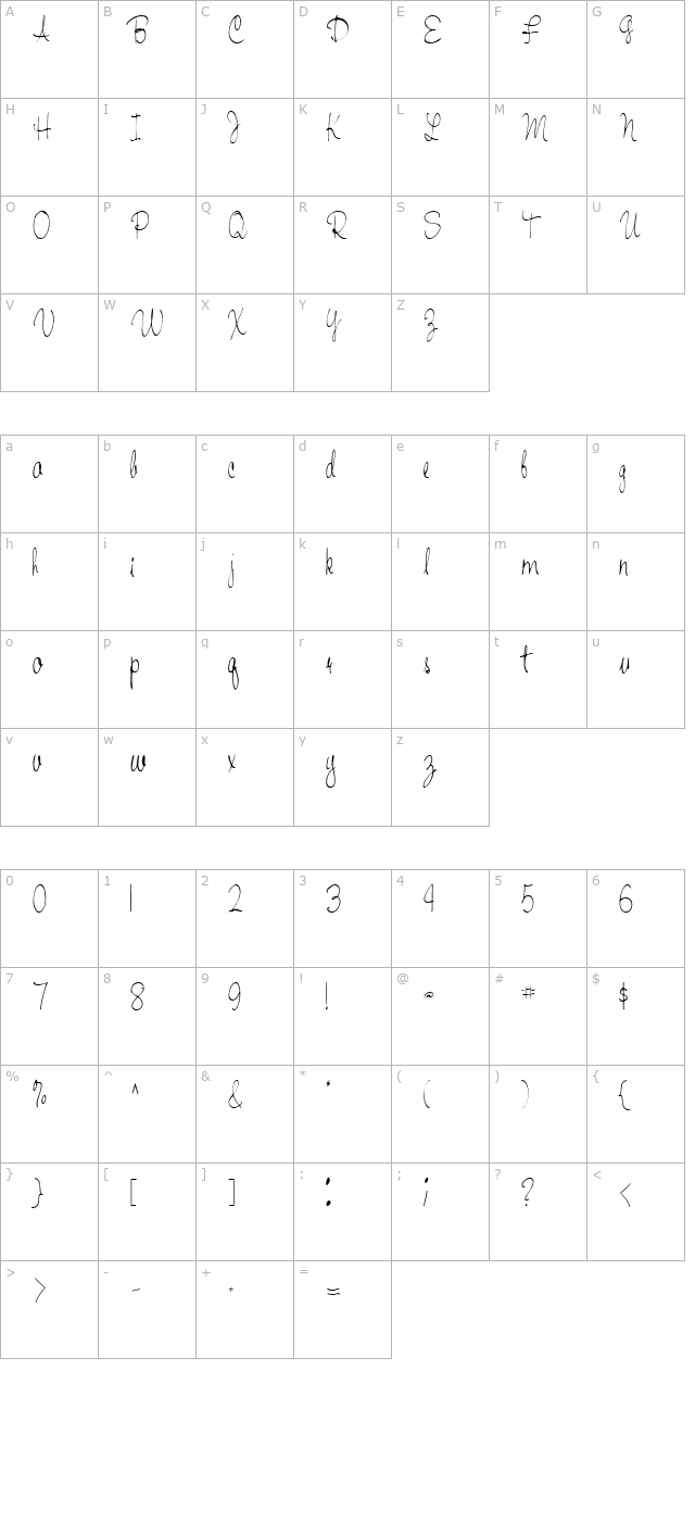 HandWriting53 Regular ttcon character map