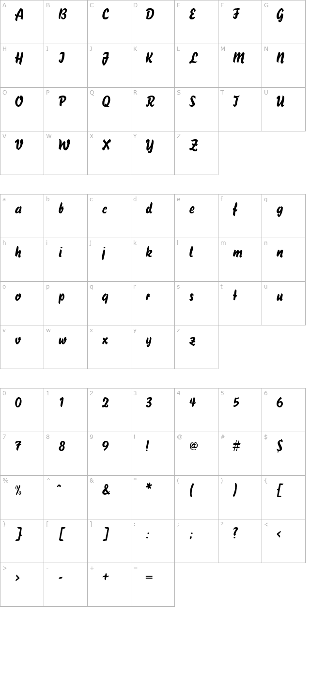 Handybrush Regular character map