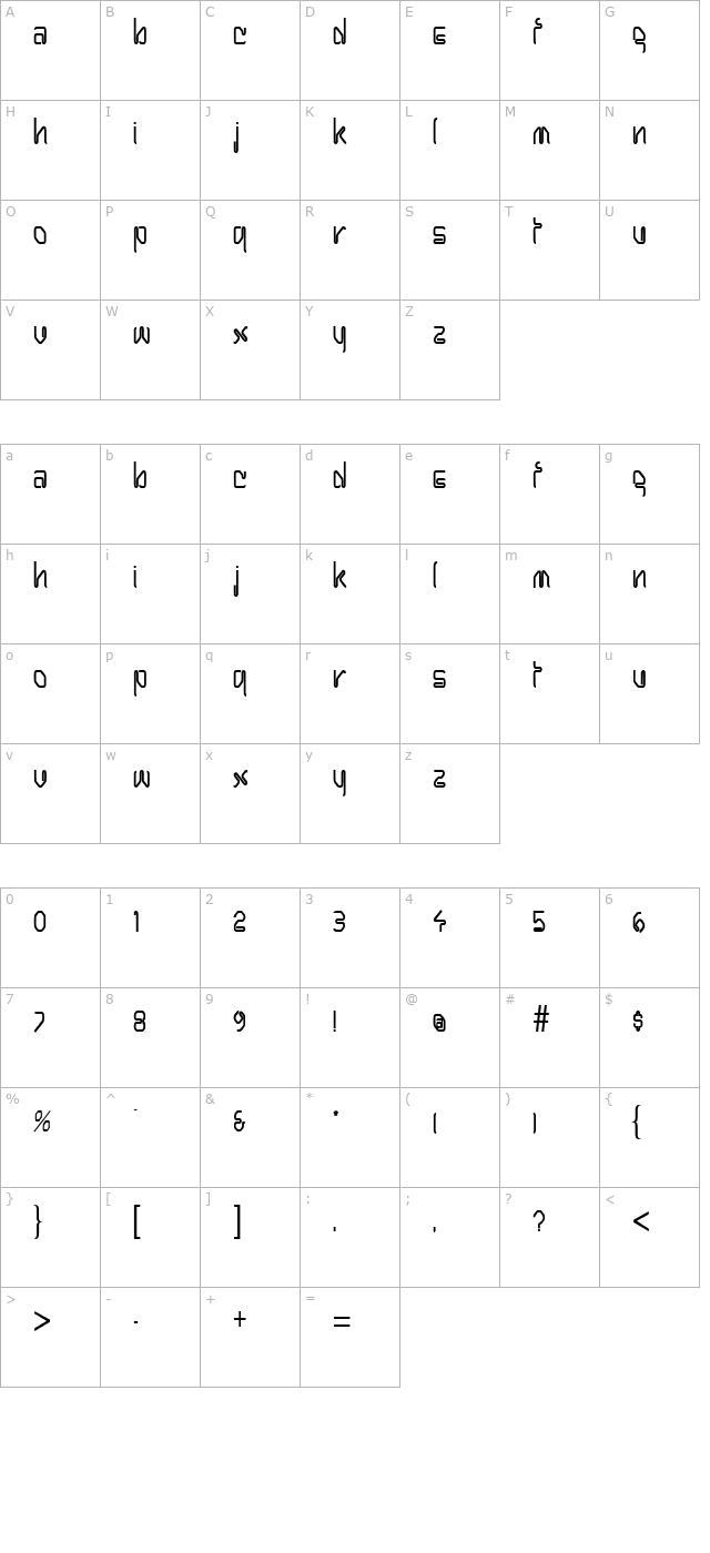 Hanger Condensed Bold character map