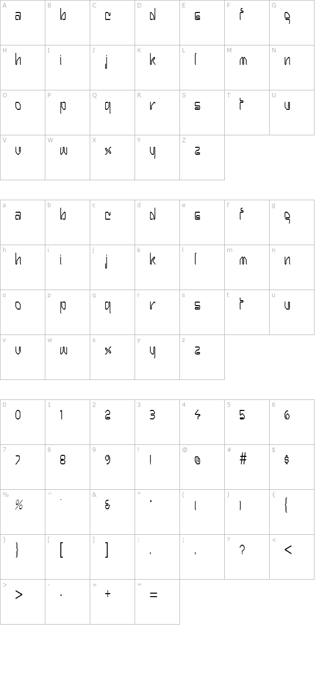 Hanger Condensed Normal character map