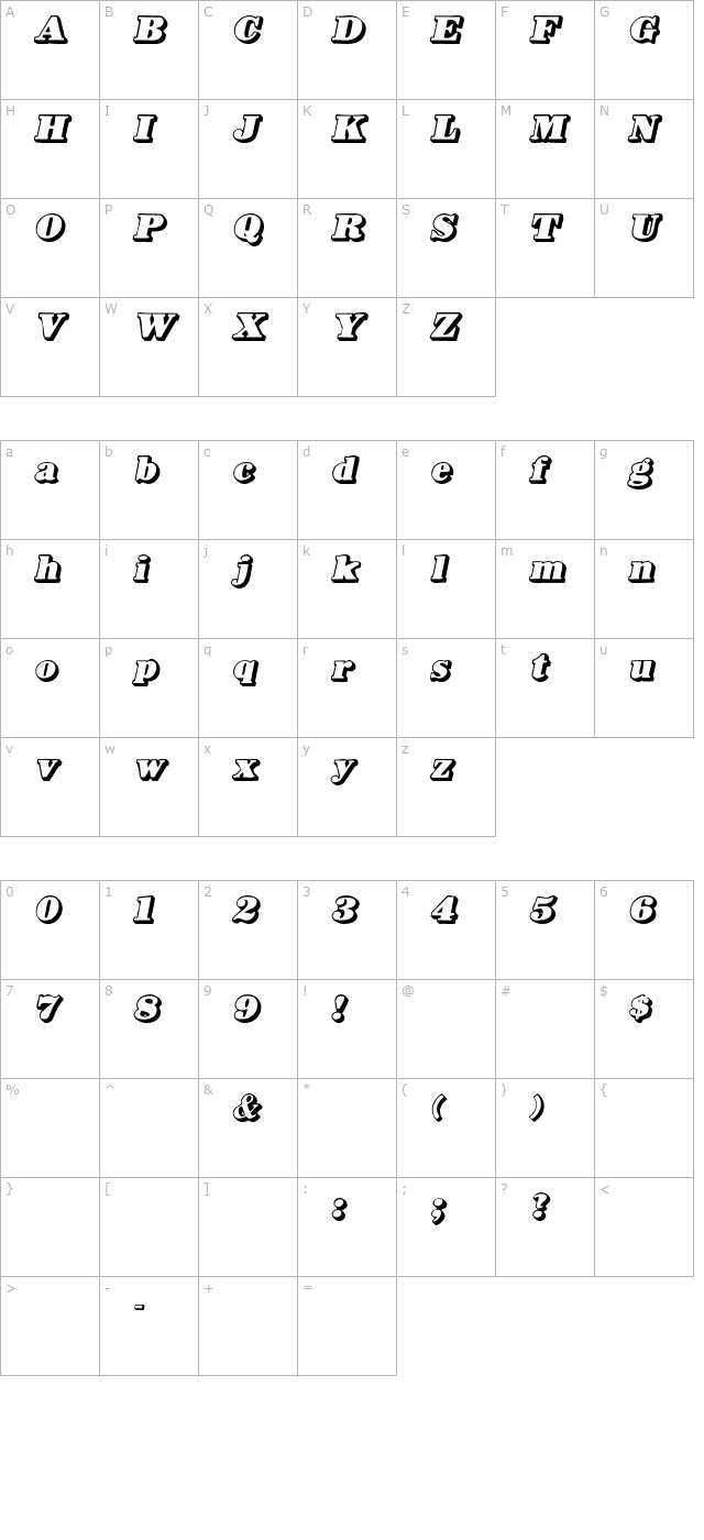 hankyshadow-italic character map