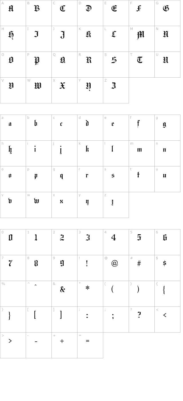 HansaGothic-Regular character map