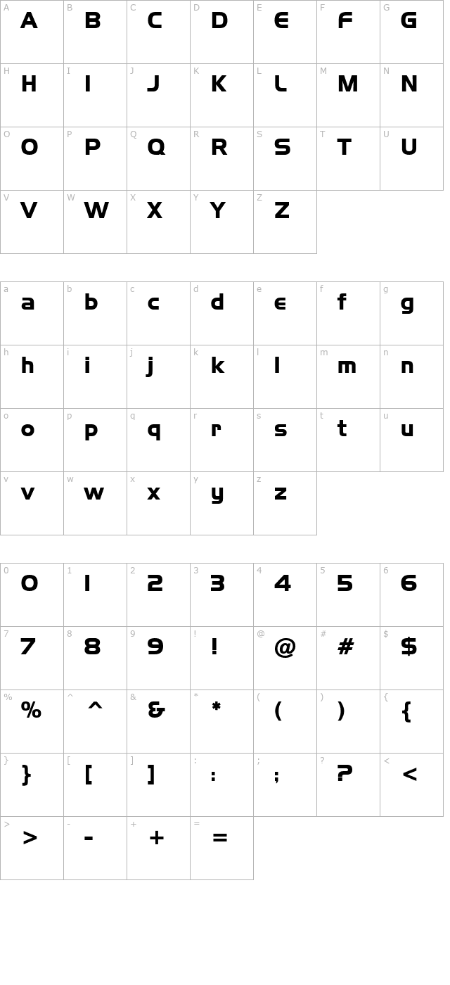 Hanzel Bold character map