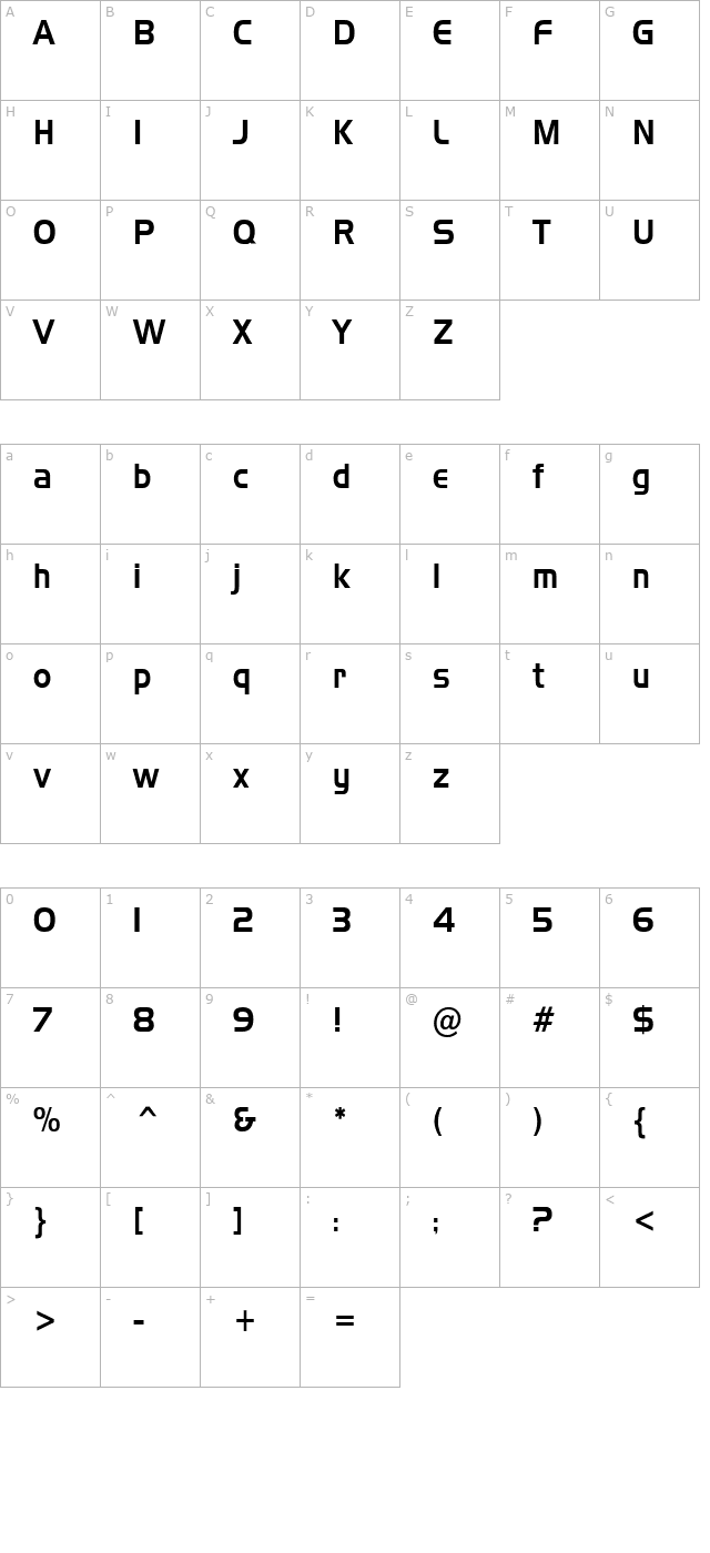 hanzel-condensed-normal character map