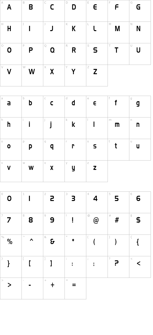 Hanzel Thin Normal character map