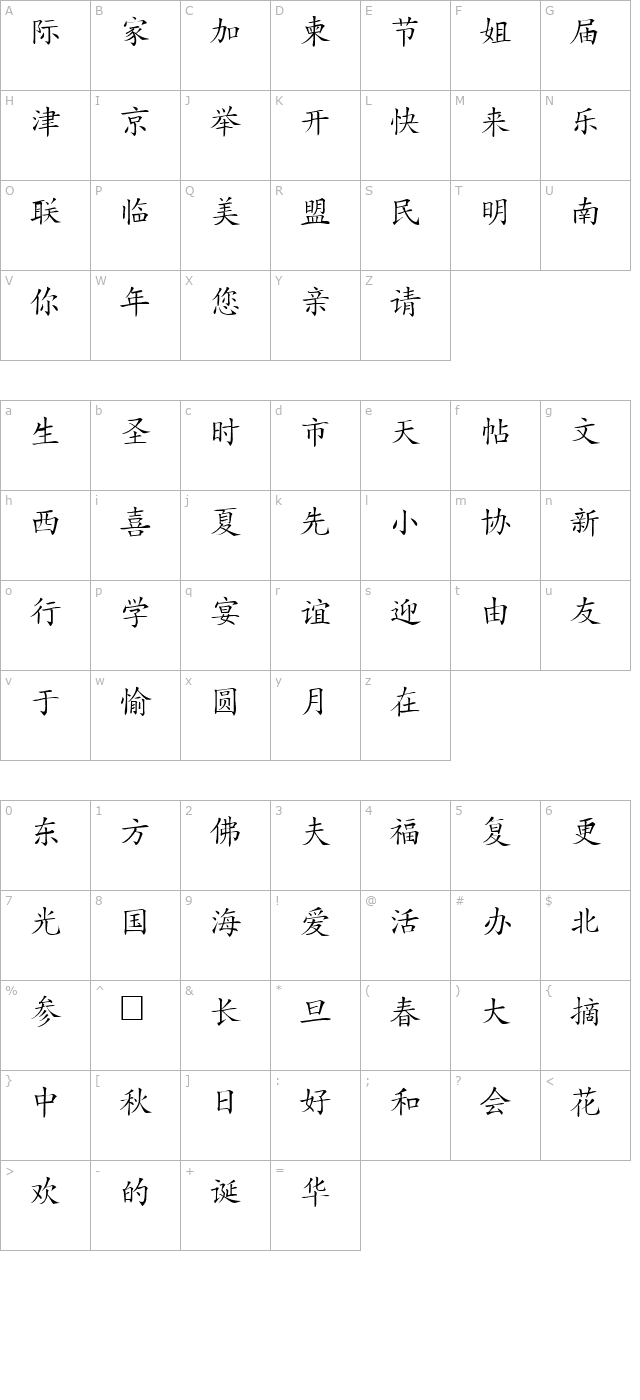 hanzikaishu character map