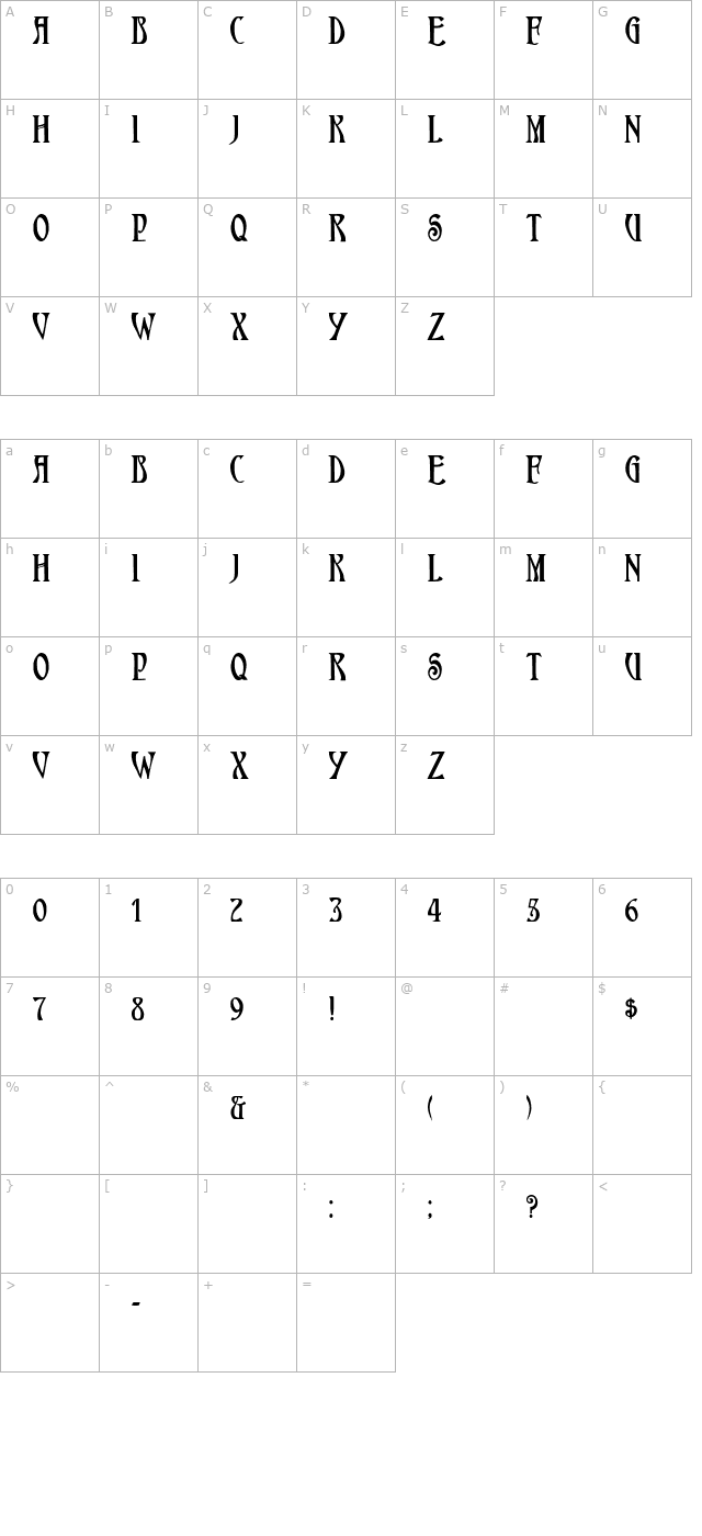 hardincaps-bold character map