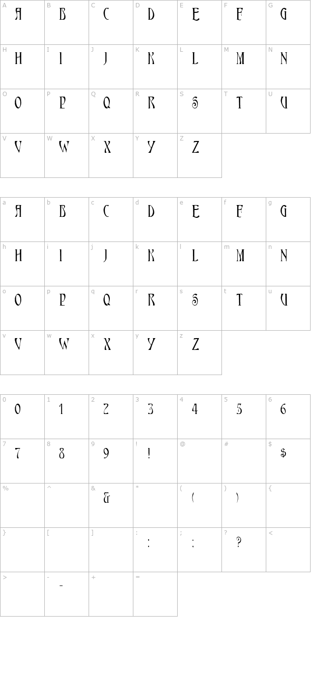 HardinCaps character map