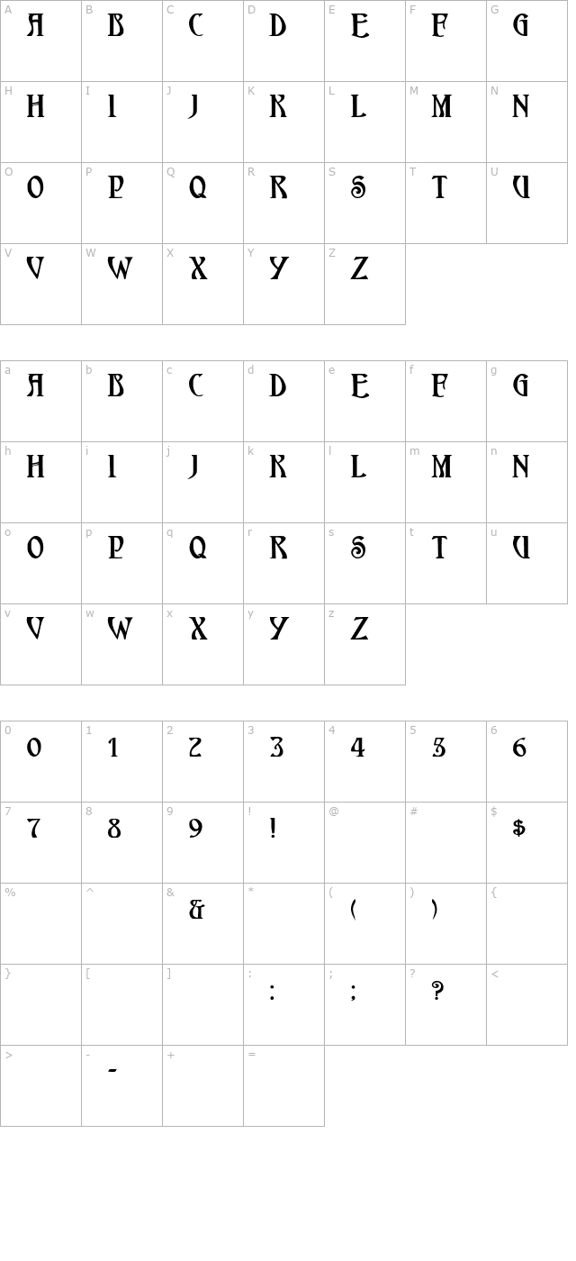 HardinCapsWide Bold character map