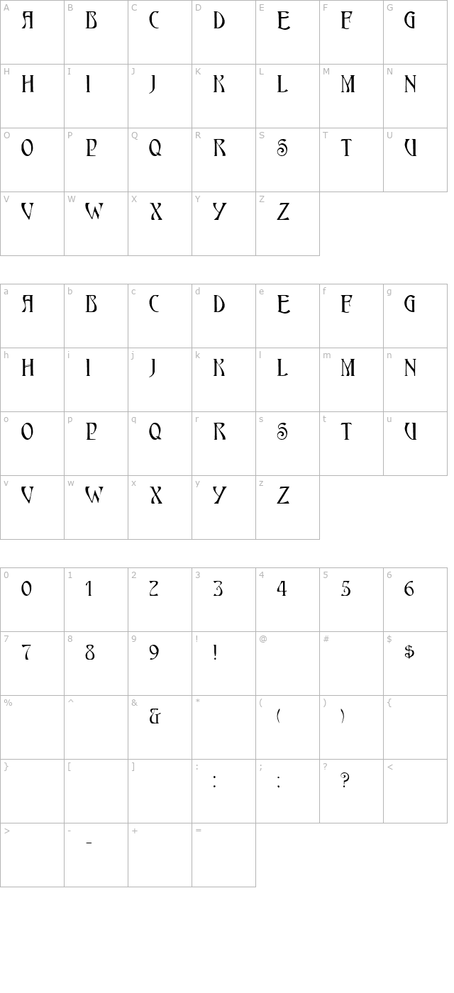 HardinCapsWide character map