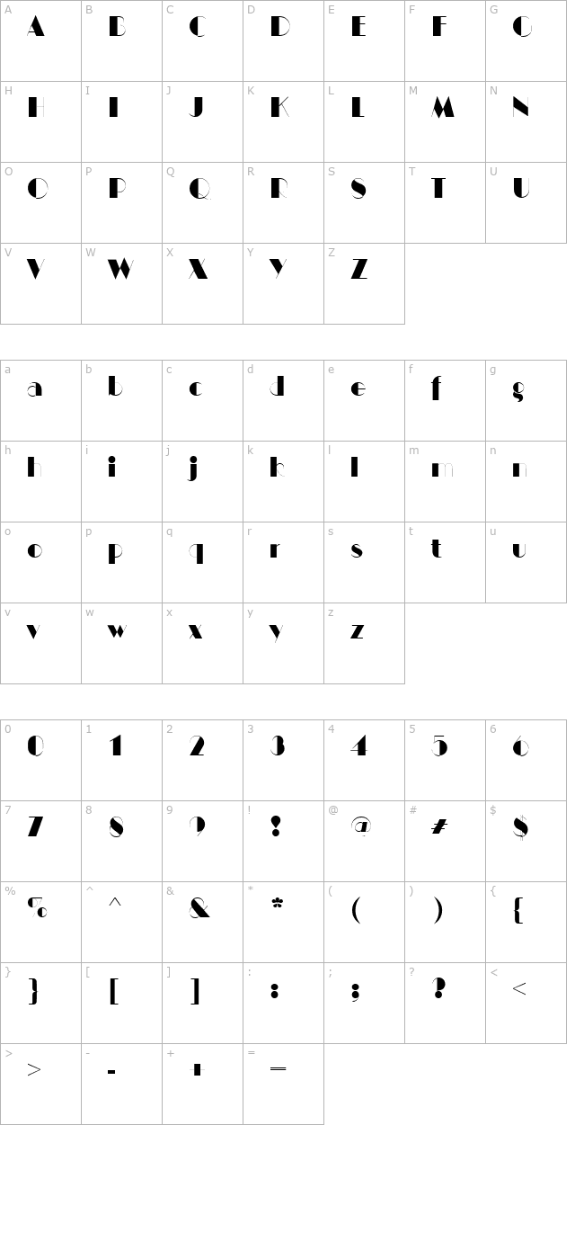 HarlemNights Regular character map