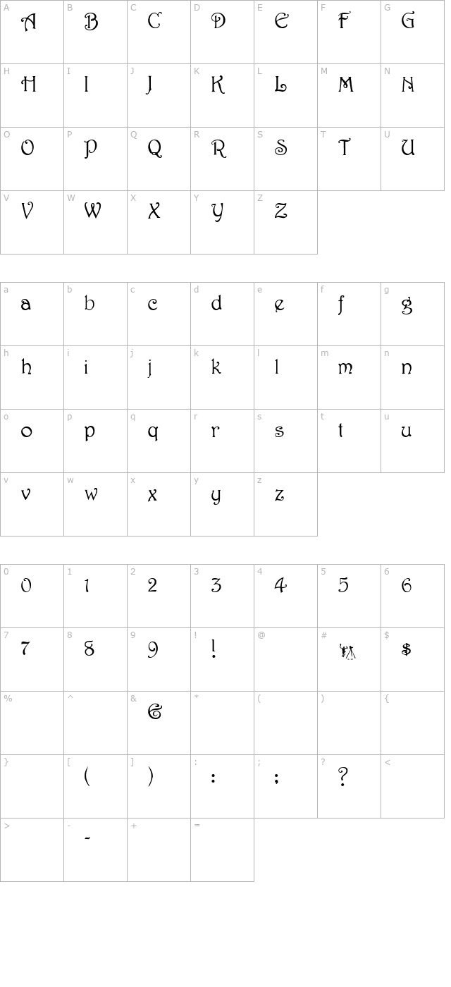 harrington-regular character map