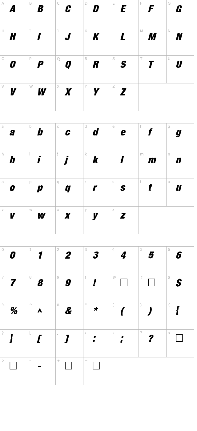 HarvestItal Regular character map