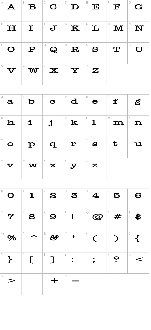 Headline Extended Bold character map