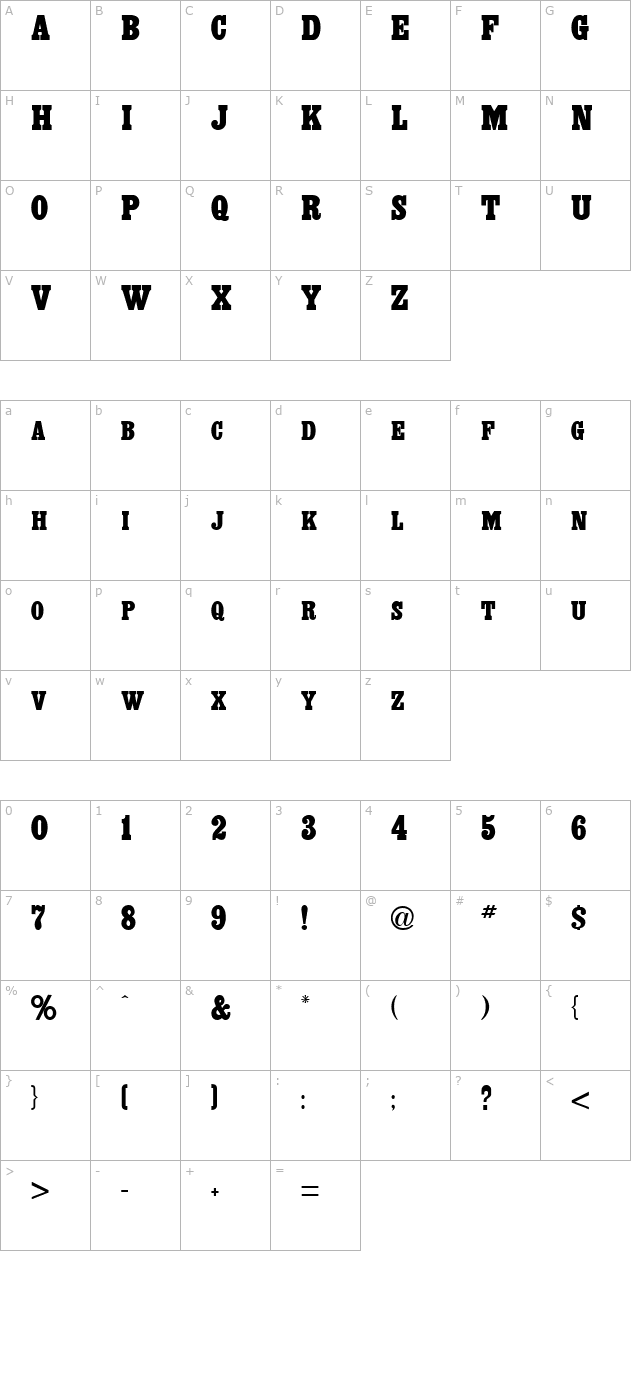 Headliner Regular character map