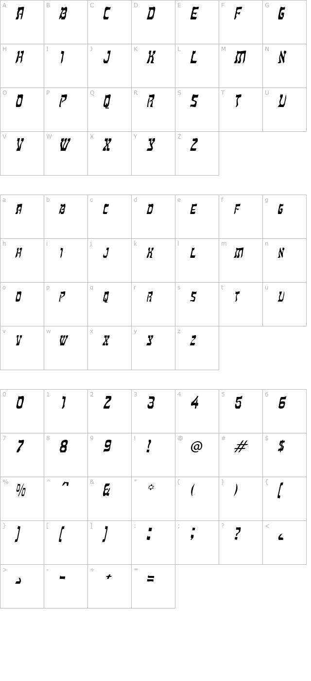 Hebrew Italic character map