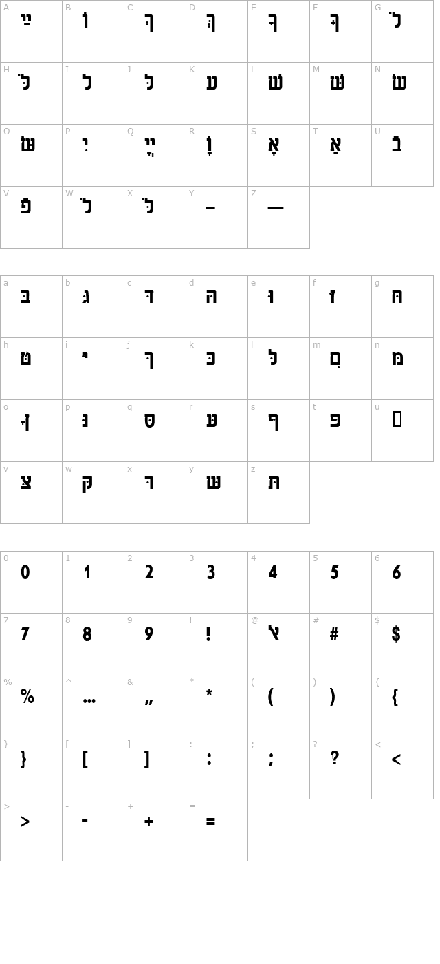 hebrewaaronssk-bold character map
