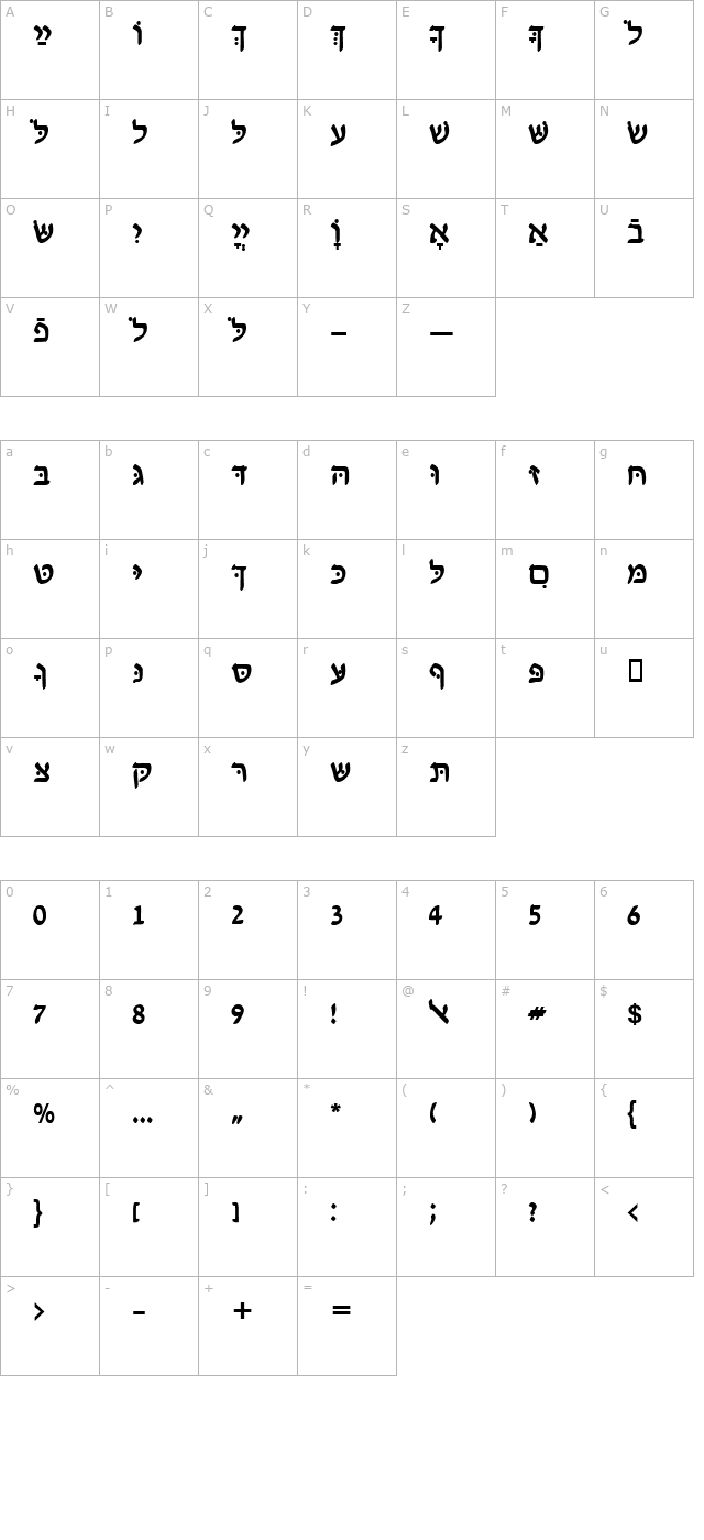 HebrewDavidSSK Bold character map