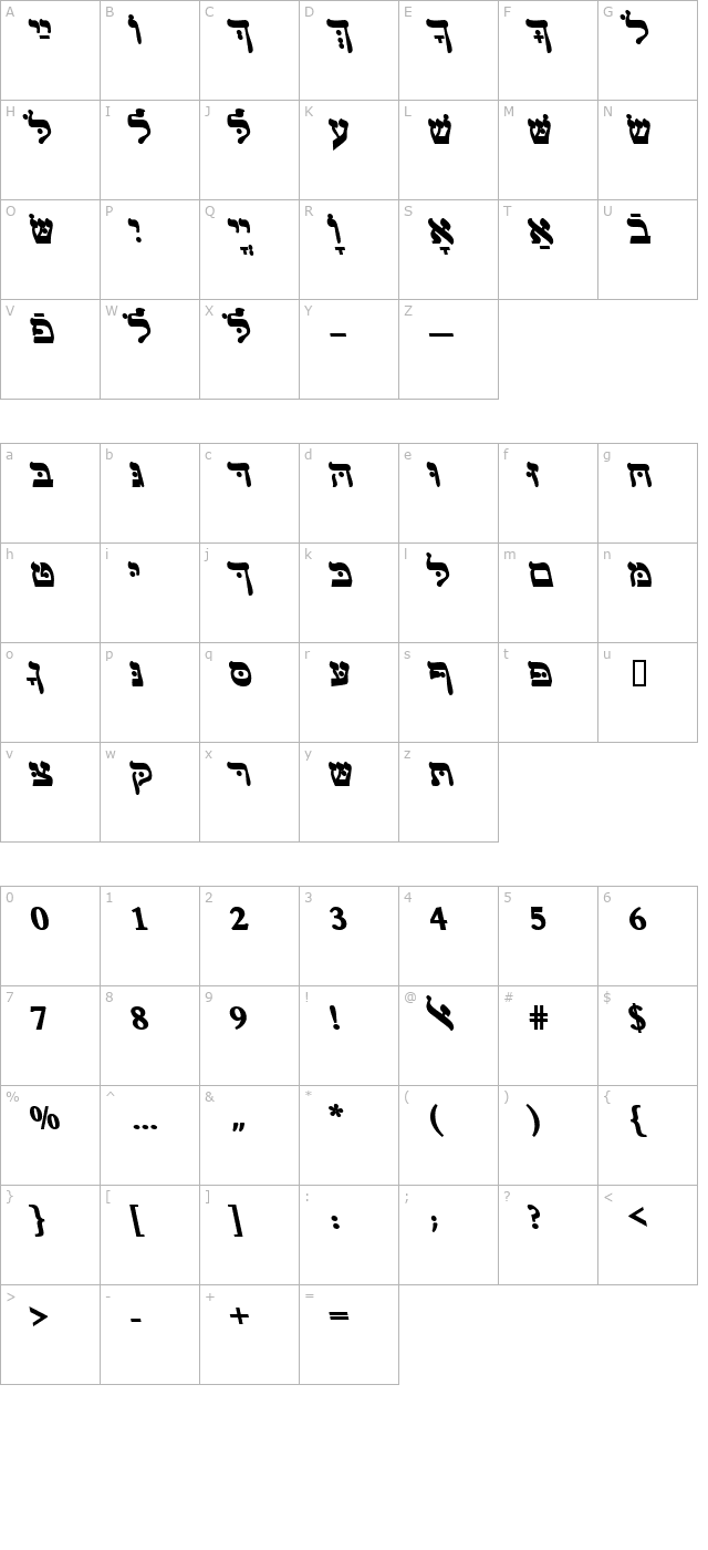 HebrewJoshuaSSK BoldItalic character map