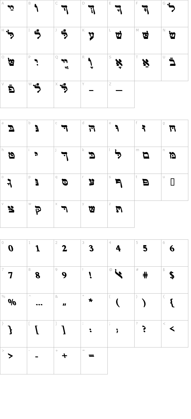 hebrewjoshuassk-bolditalic character map