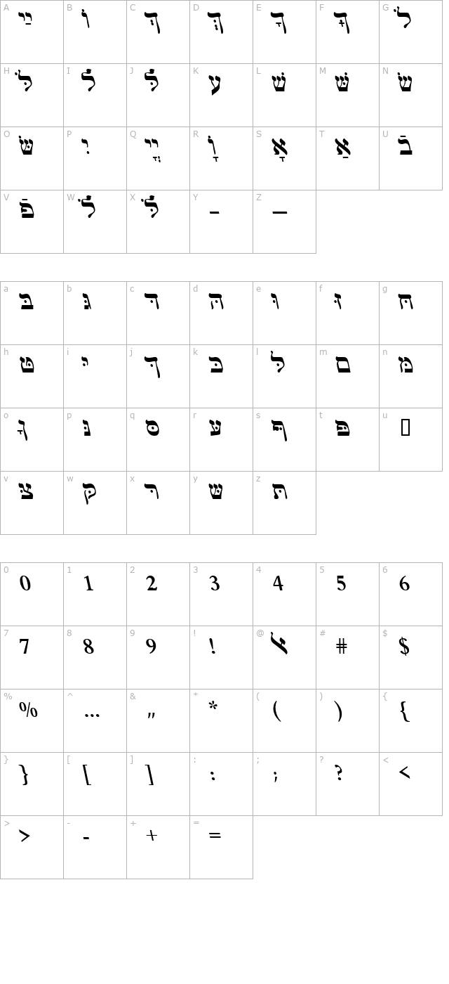 HebrewJoshuaSSK Italic character map
