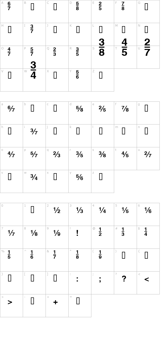 HeFractions Bold character map