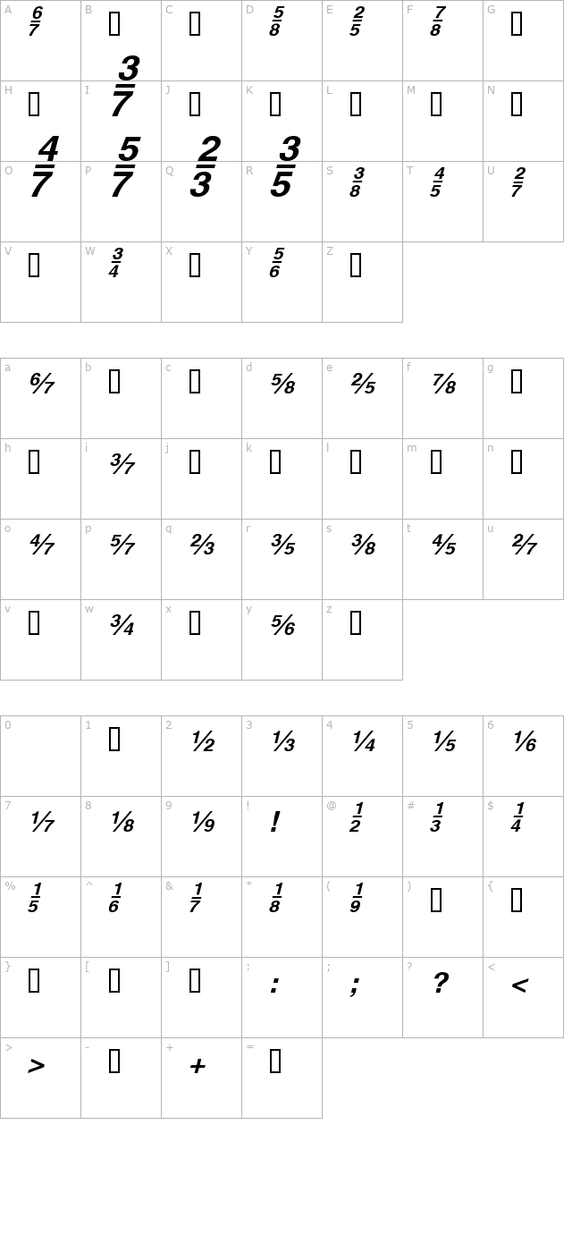 hefractions-bolditalic character map