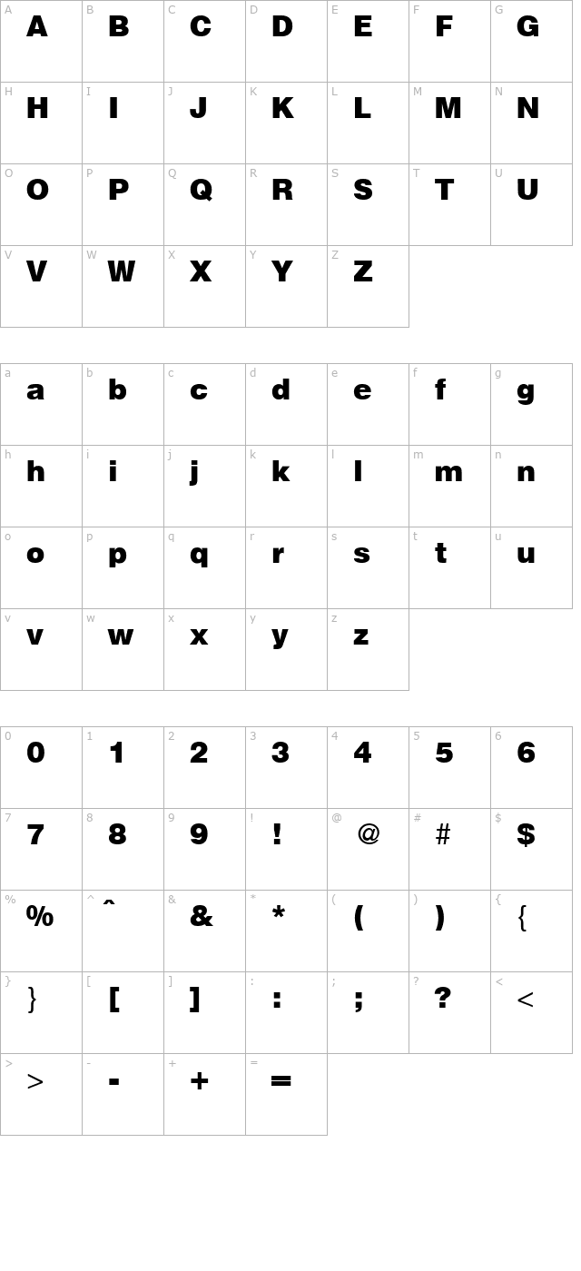 hegelblack-regular character map