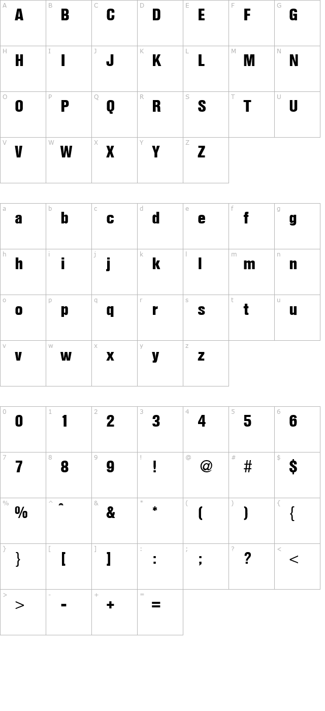 hegelcondextrabold-regular character map