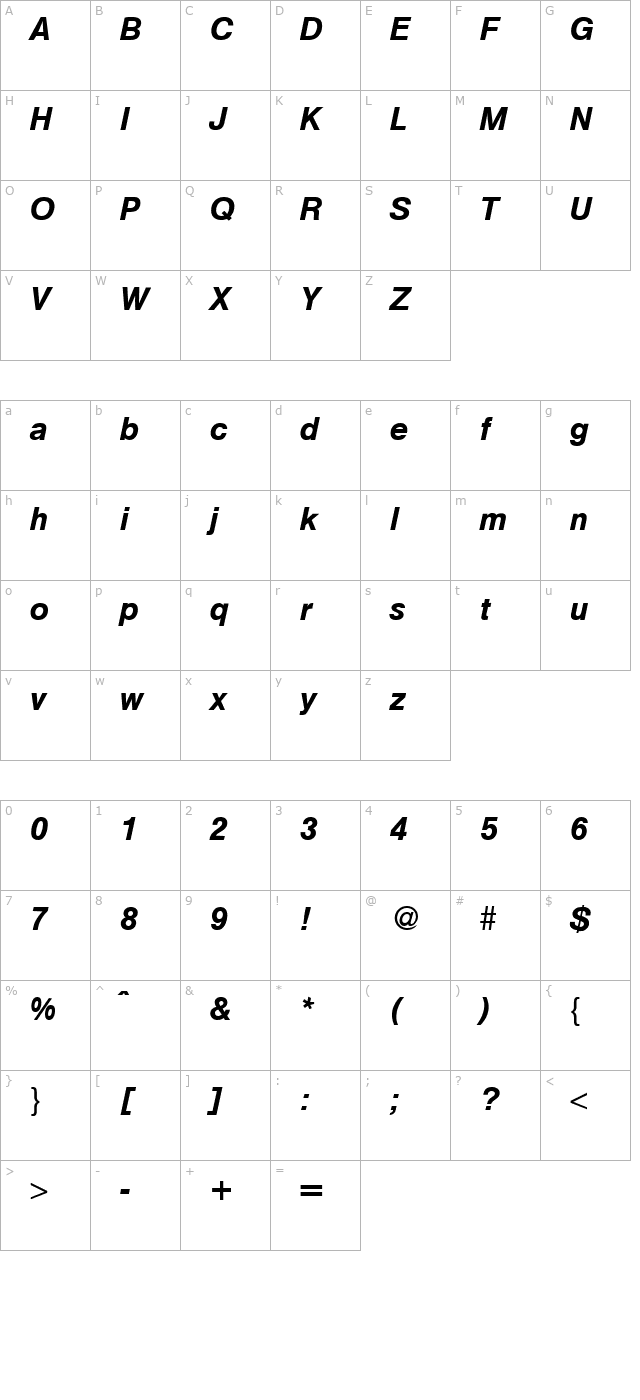 hegelmedium-regularitalic character map