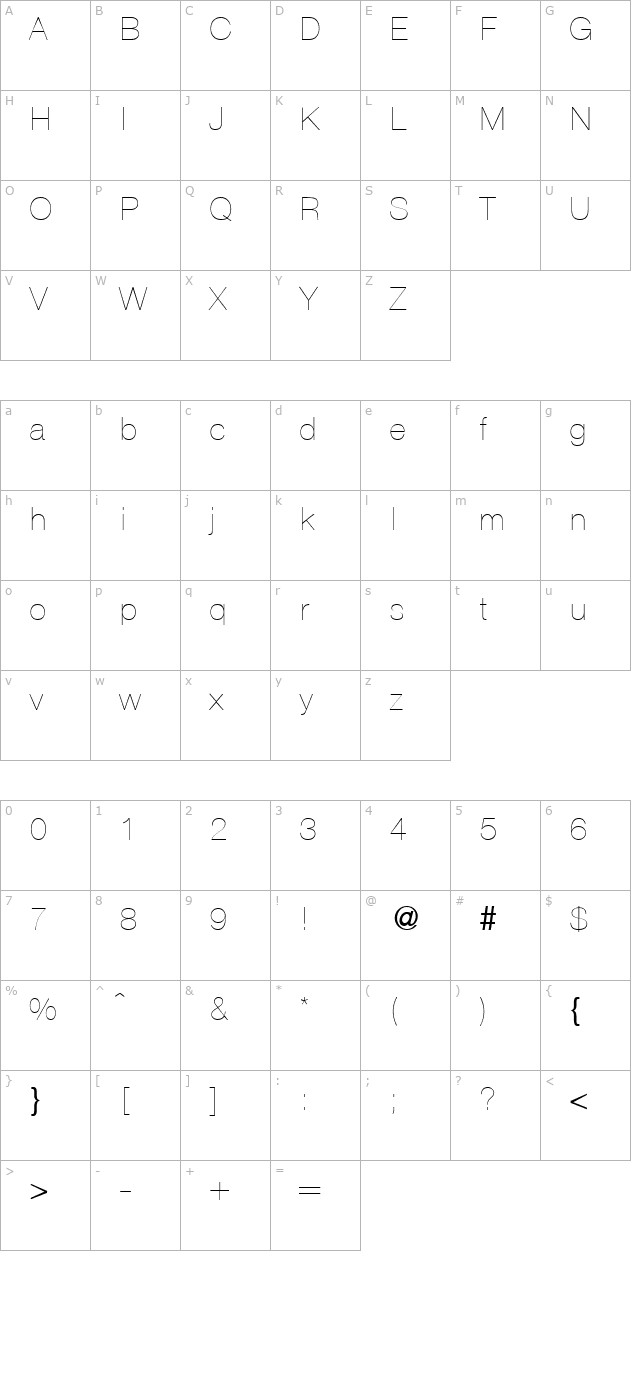 hegelultralight-regular character map