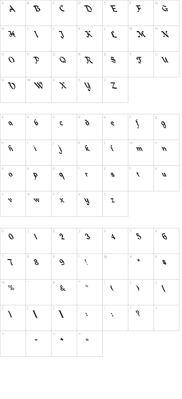 Heidelbe Normal Lefty character map