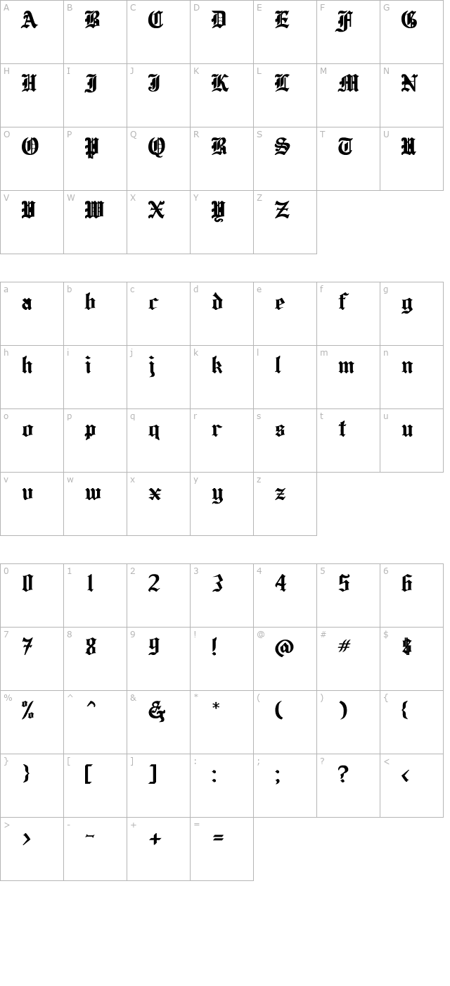 helena-bold character map