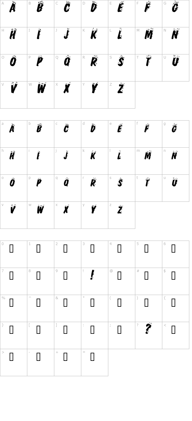 hellfire-italic character map