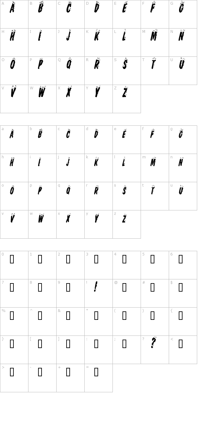 HellfireCondensed Italic character map